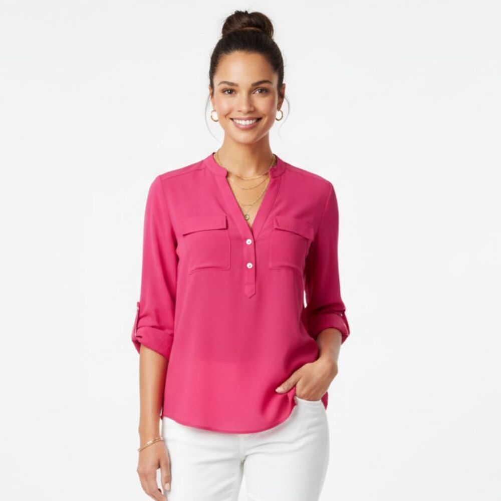 100%‎ Silk Hot Pink Convertible Long Sleeve Blouse From Ann Taylor 2 L